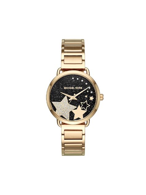 Michael Kors Portia Black Crystal Pave Dial Ladies Gold Tone 